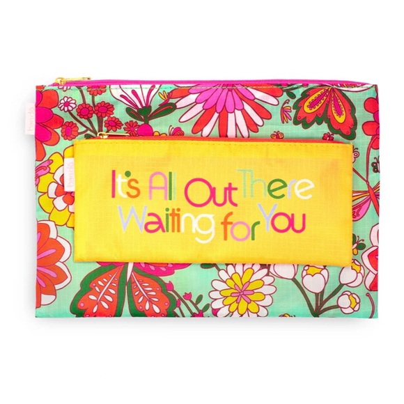 NWT CARRYALL DUO ZIPPER POUCH SET- MAGIC GARDEN MINT - BAN.DO - Picture 2 of 2